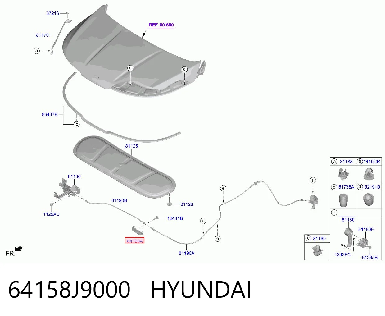 64158J9000 Hyundai/Kia Кронштейн ручки открывания капота