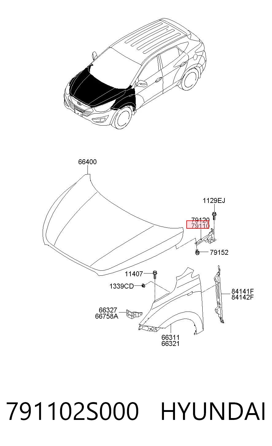 791102S000 Hyundai/Kia Шарнир капота левый