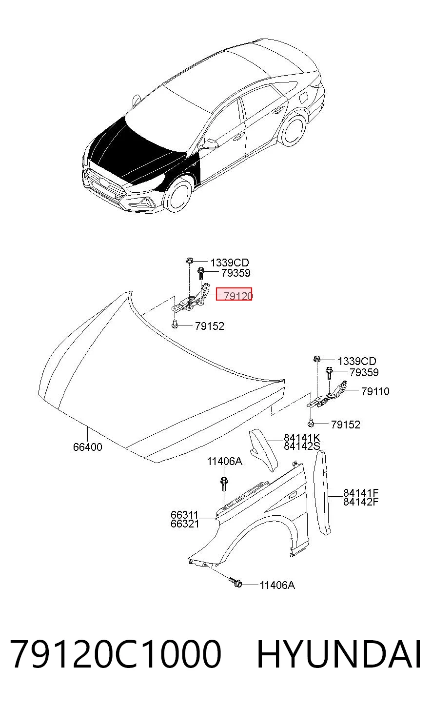 79120C1000 Hyundai/Kia Шарнир капота правый