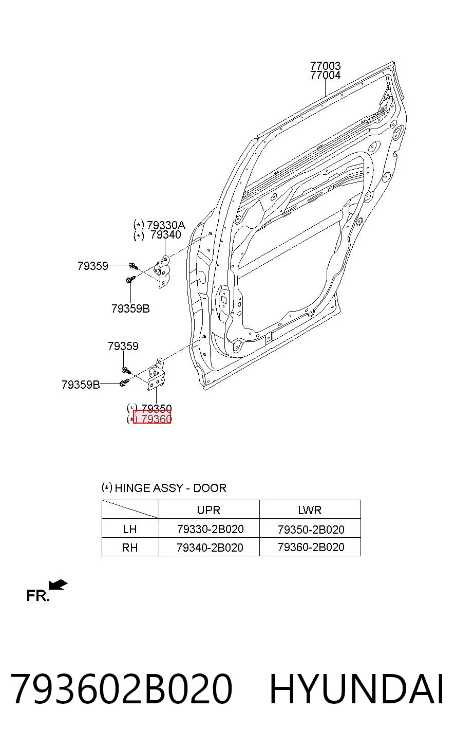 793602B020 Hyundai/Kia Петля задней двери, правой