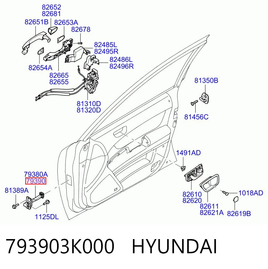 793903K000 Hyundai/Kia Ограничитель открывания двери передний правый