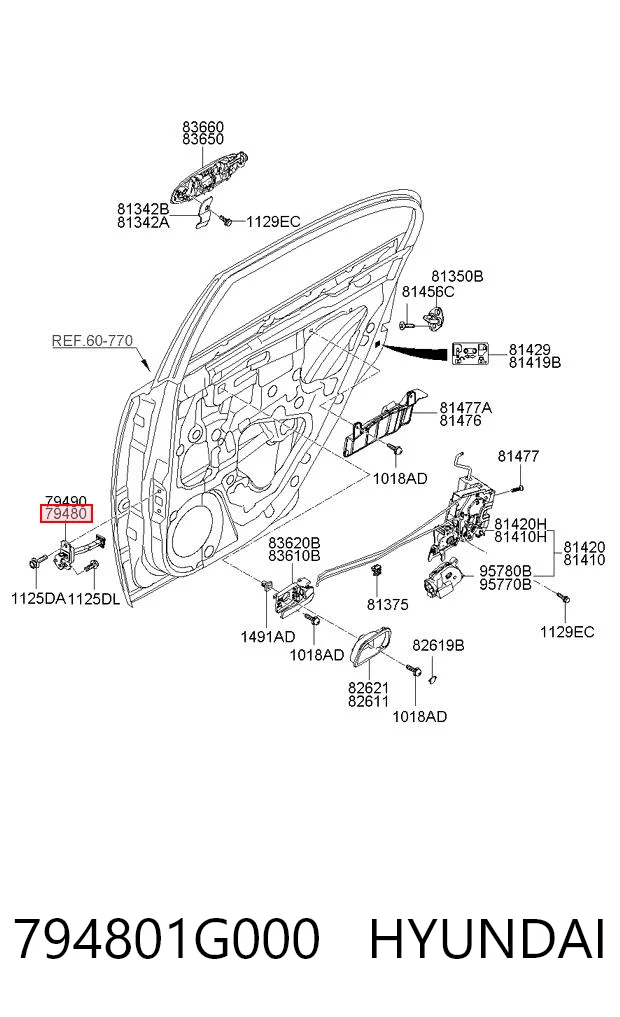 794801G000 Hyundai/Kia Ограничитель открывания двери задний левый