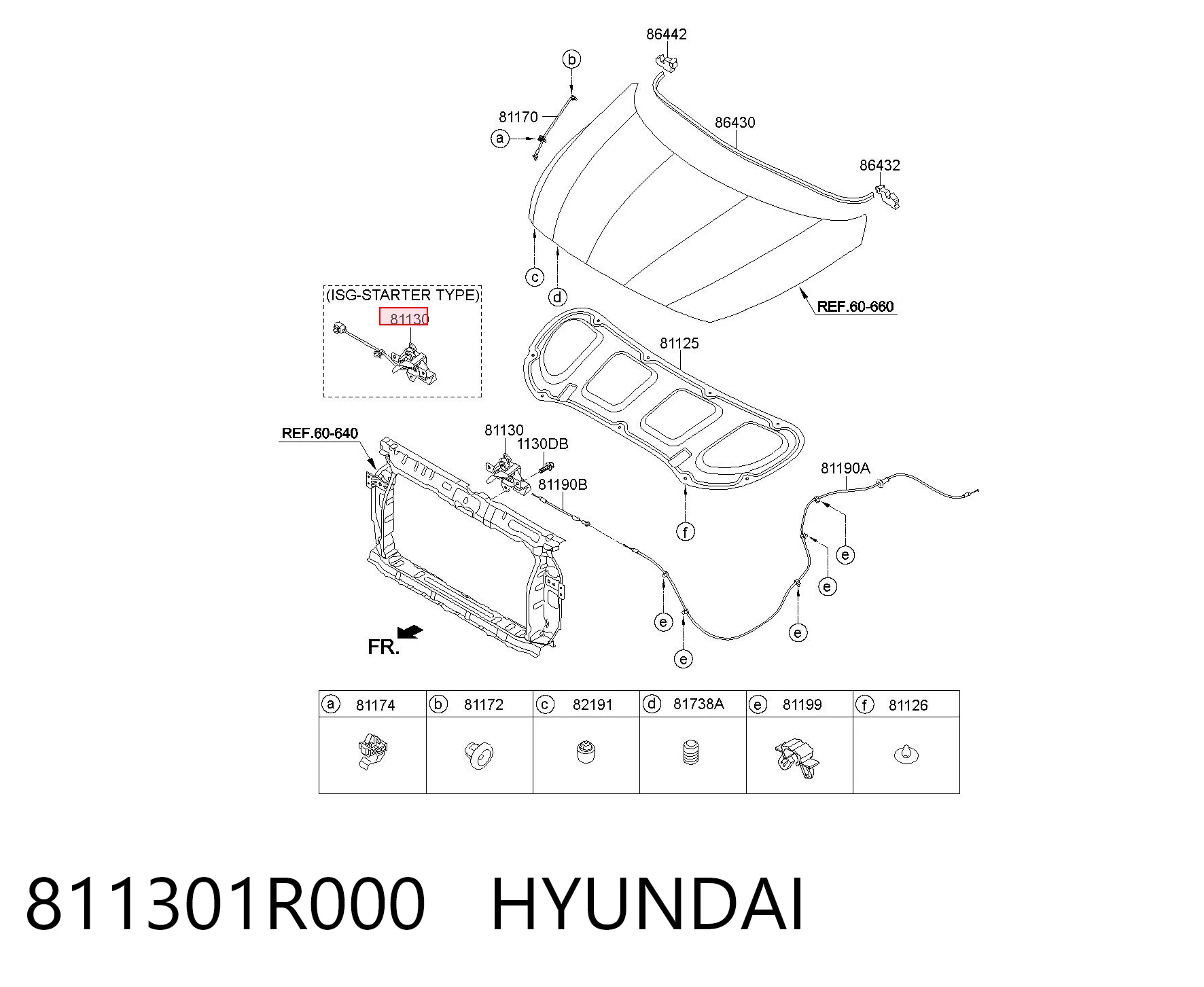 811301R000 Hyundai/Kia Запор капота (замок и привод замка капота)