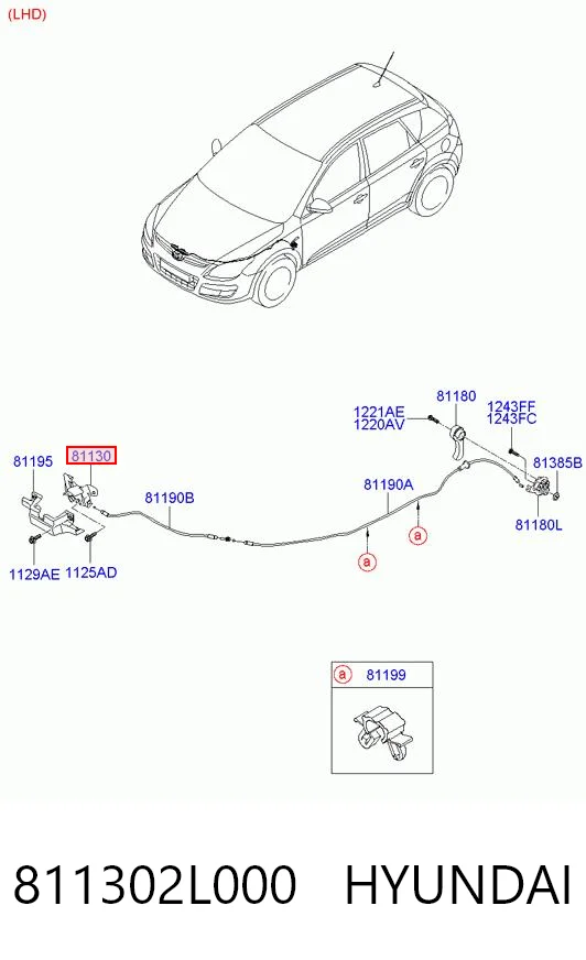 Запор капота (замок и привод замка капота) на Hyundai I30  FD