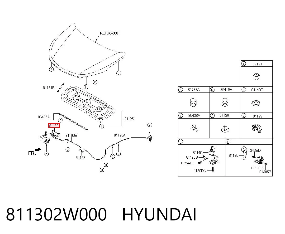 811302W000 Hyundai/Kia Запор капота (замок и привод замка капота)