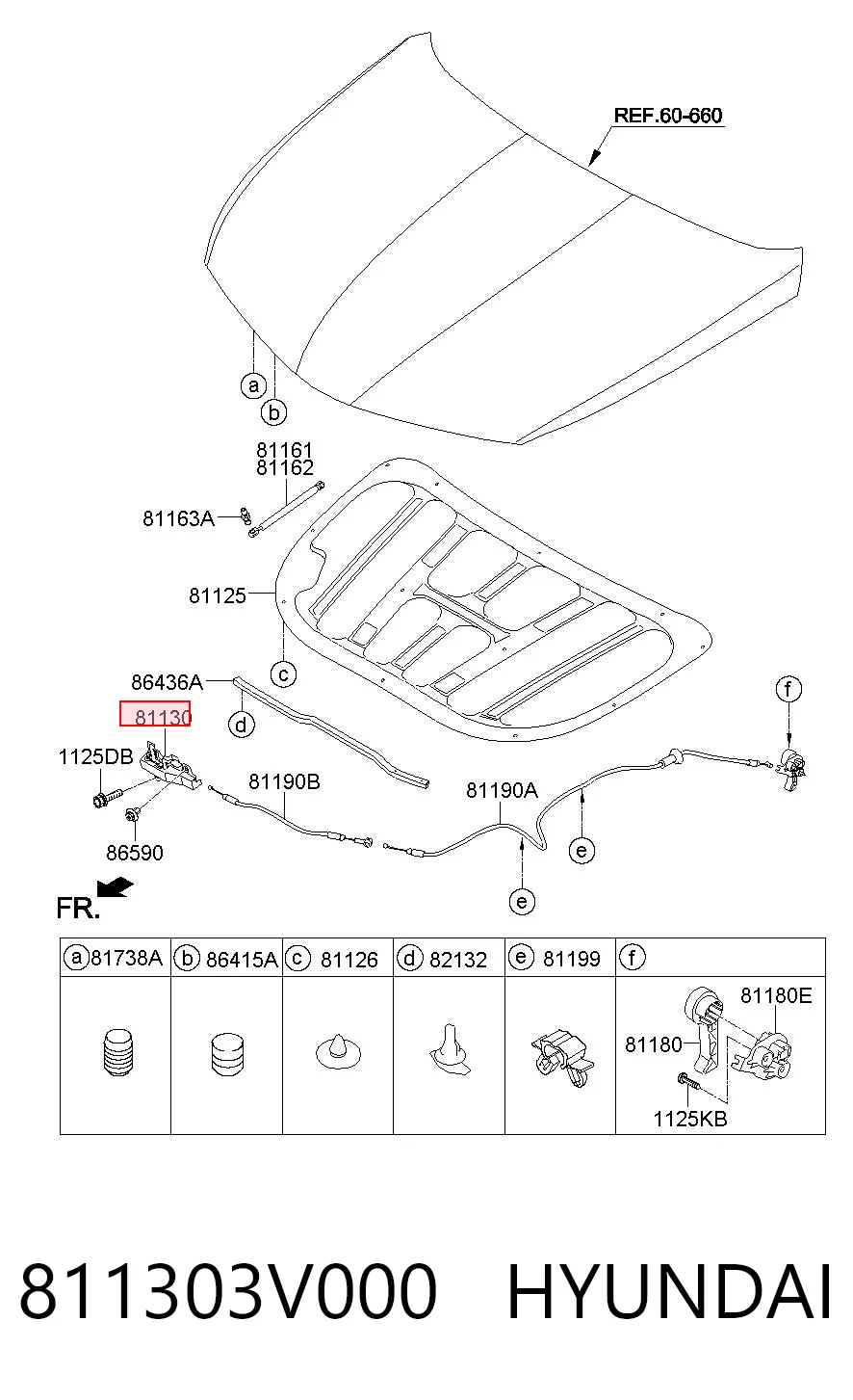 811303V000 Hyundai/Kia Запор капота (замок и привод замка капота)
