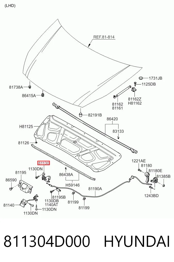811304D000 Hyundai/Kia Запор капота (замок и привод замка капота)