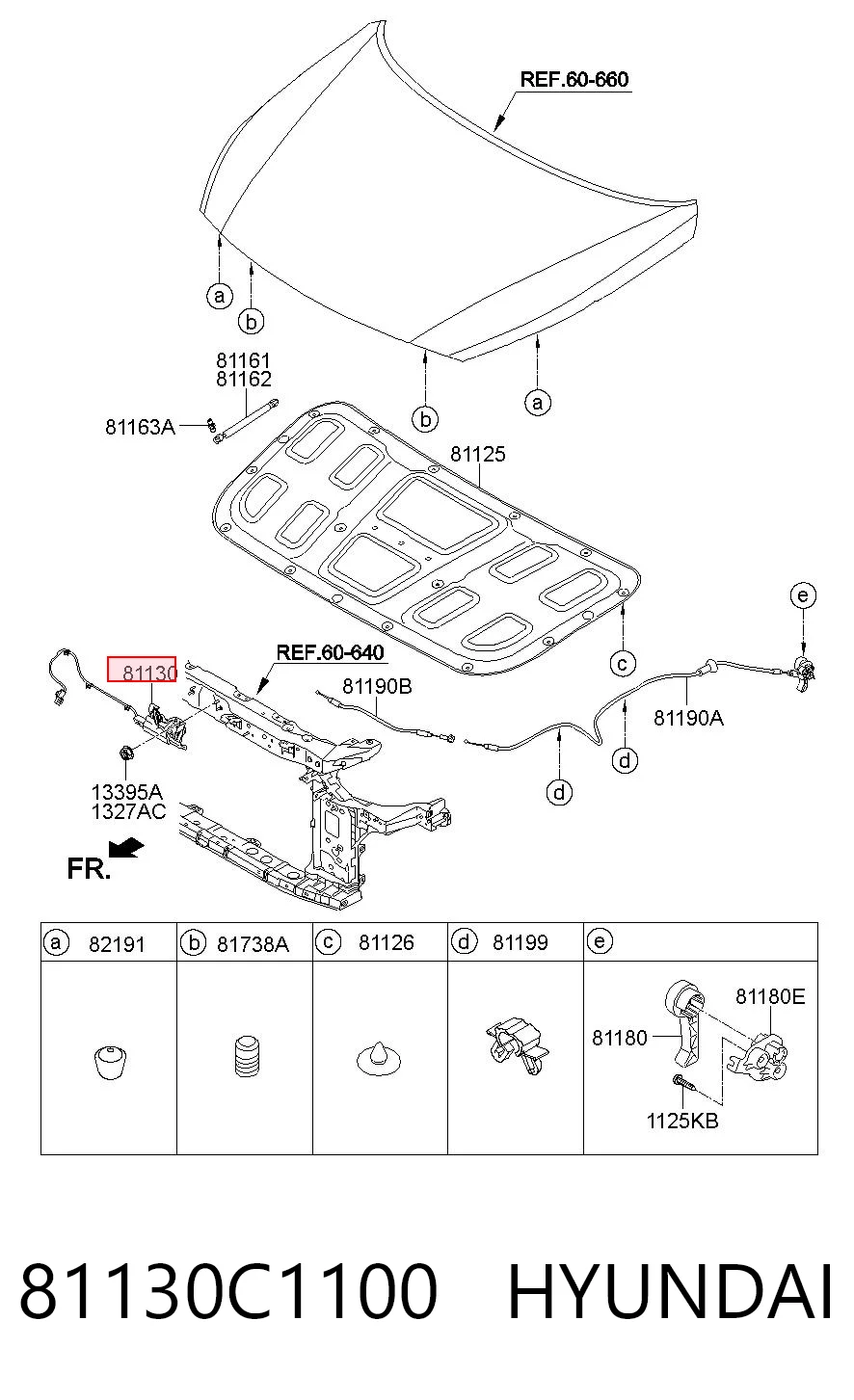 81130C1100 Hyundai/Kia Запор капота (замок и привод замка капота)