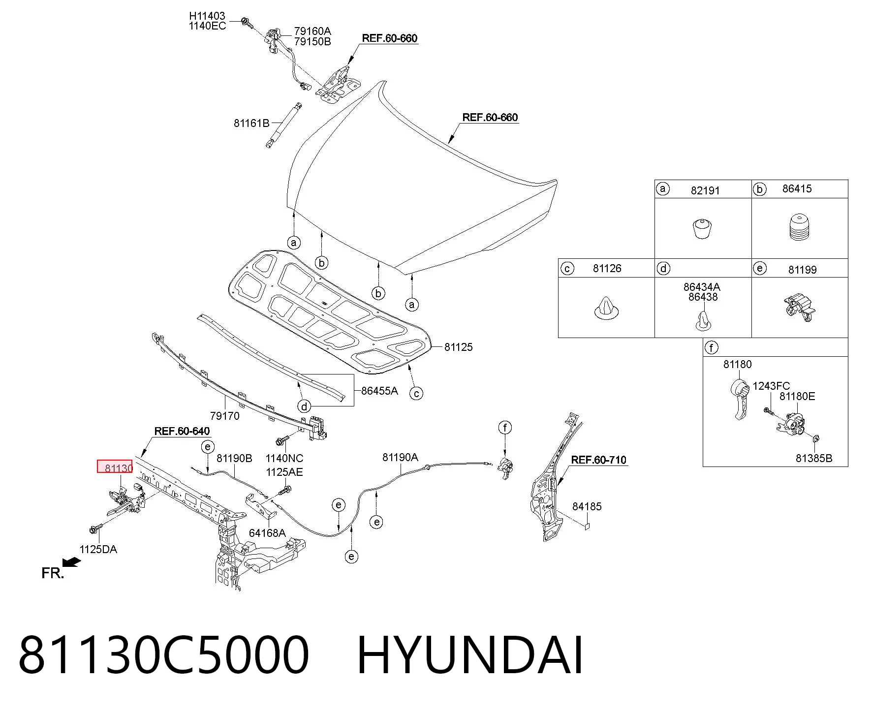 81130C5000 Hyundai/Kia Запор капота (замок и привод замка капота)