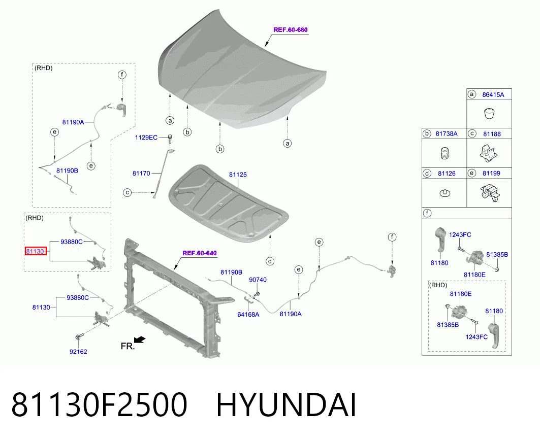81130F2500 Hyundai/Kia Запор капота (замок и привод замка капота)