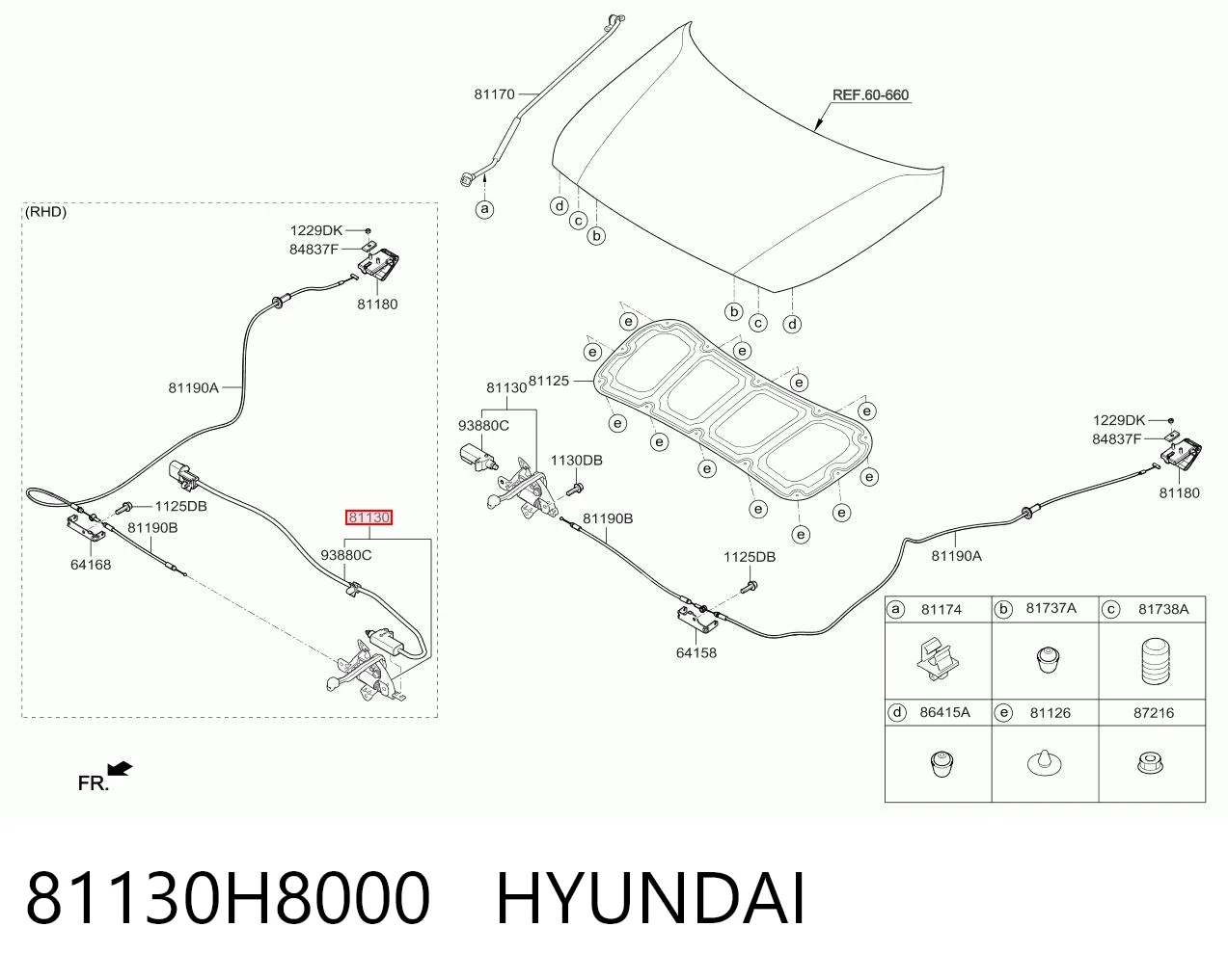 81130H8000 Hyundai/Kia Запор капота (замок и привод замка капота)
