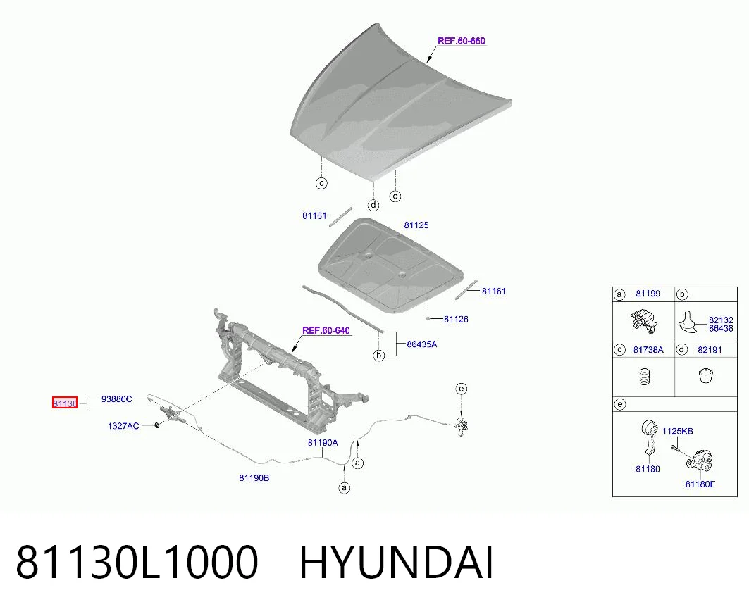 81130L1000 Hyundai/Kia Запор капота (замок и привод замка капота)