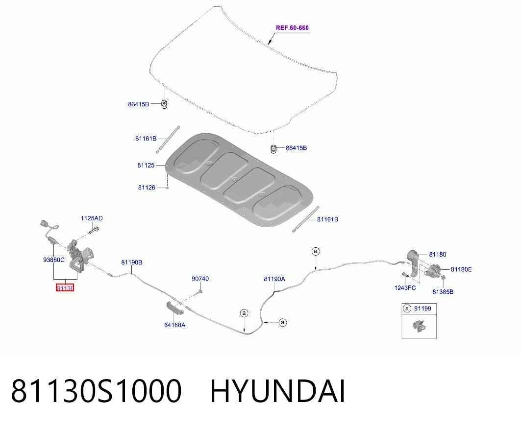 81130S1000 Hyundai/Kia Запор капота (замок и привод замка капота)