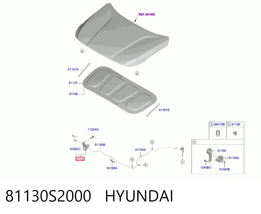 81130S2000 Hyundai/Kia Запор капота (замок и привод замка капота)