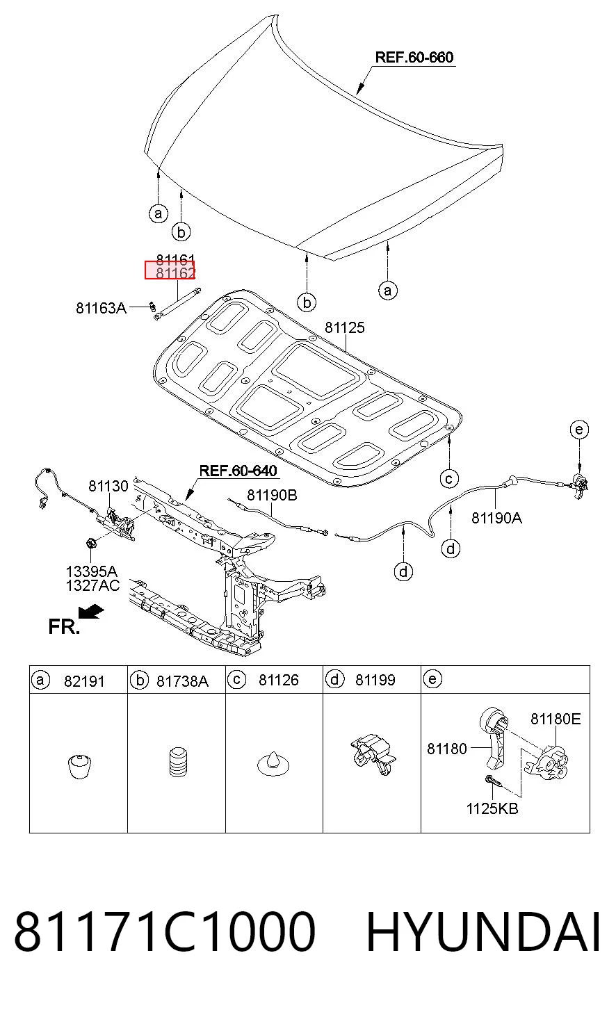 PQA031R Parts-Mall Стойка капота правая