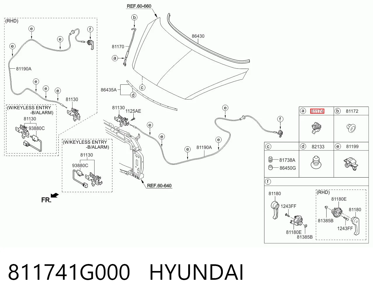 811741G000 Hyundai/Kia Фиксатор упора капота