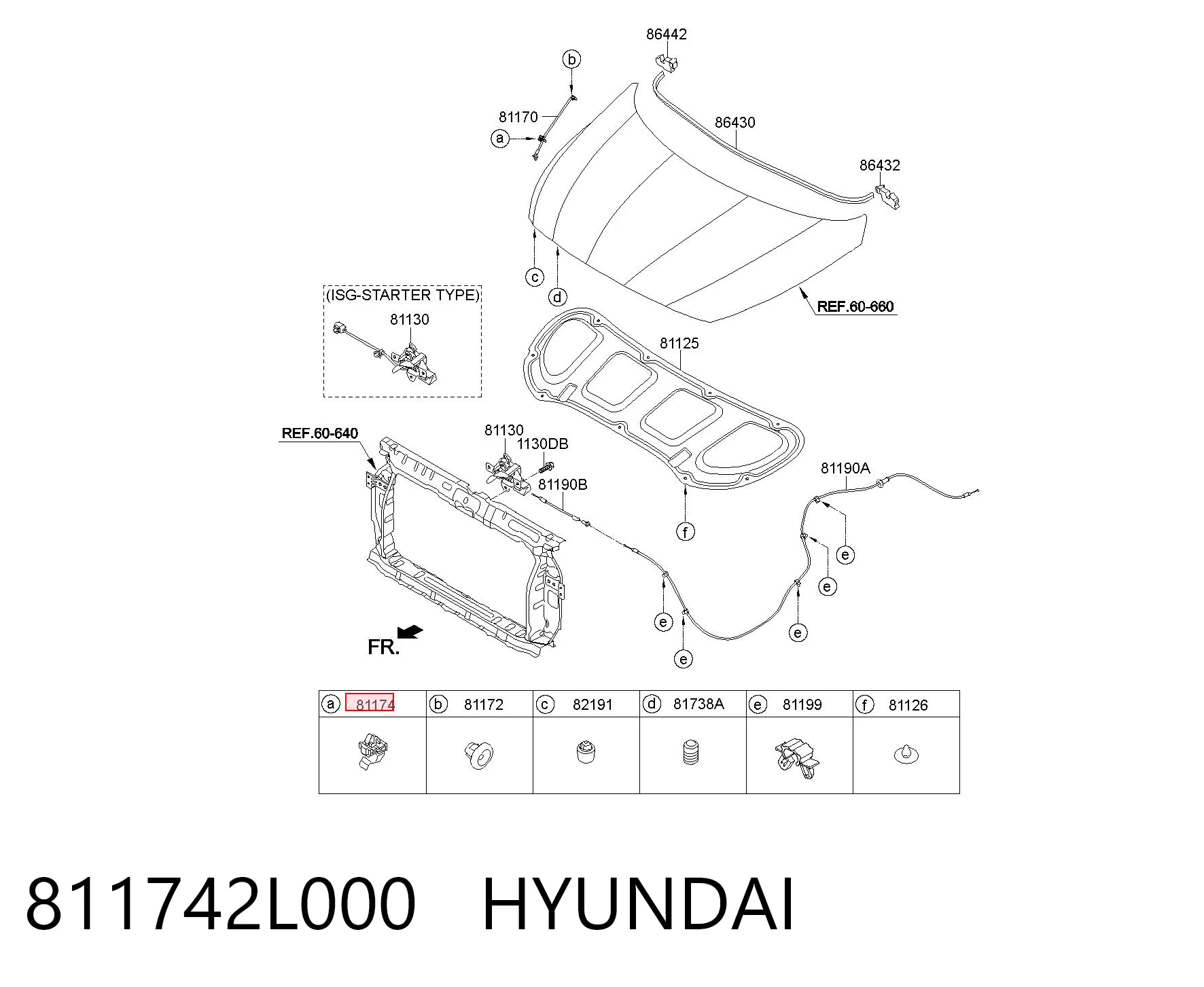 811742L000 Hyundai/Kia Фиксатор упора капота