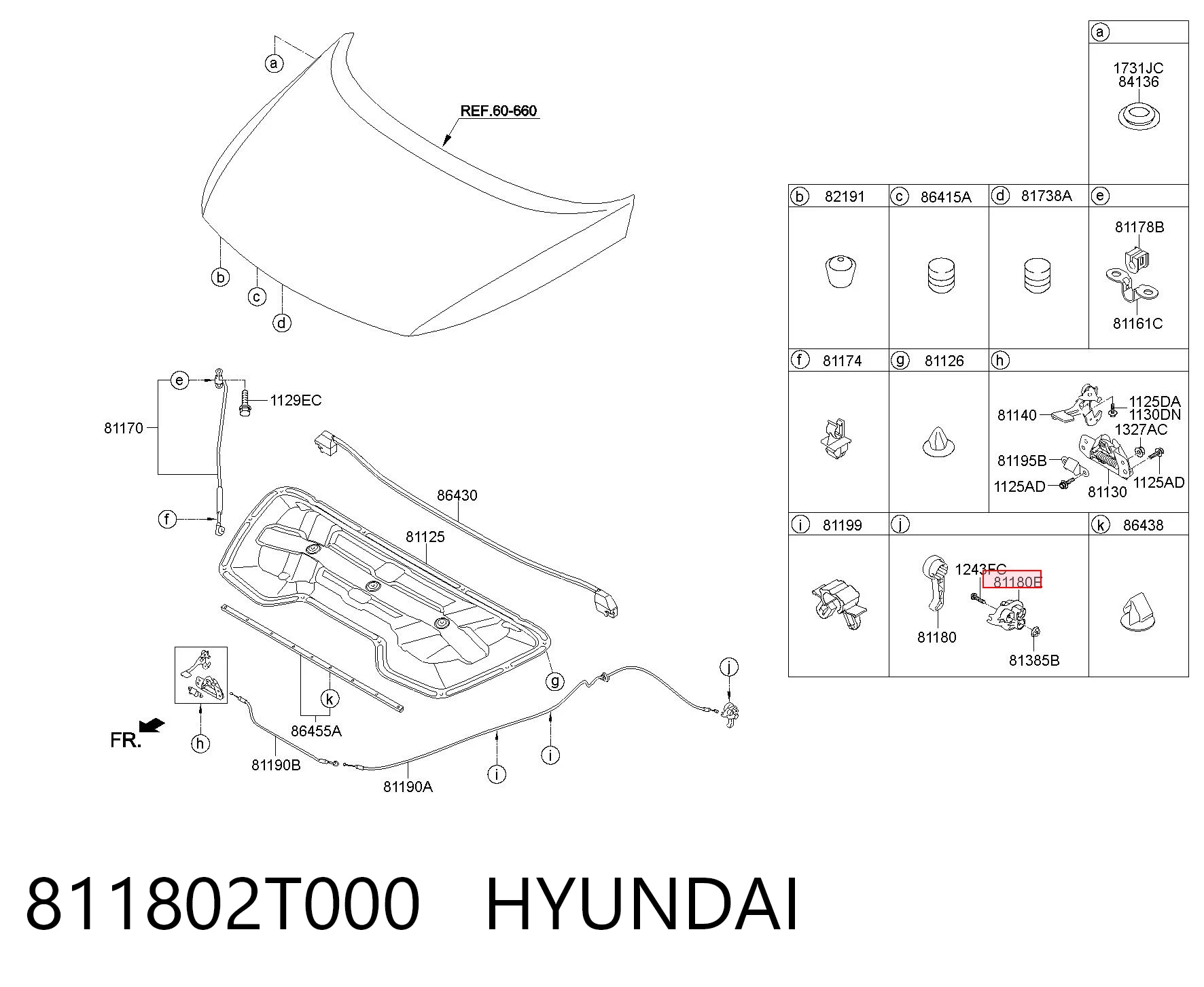 811802T000 Hyundai/Kia Кронштейн ручки открывания капота