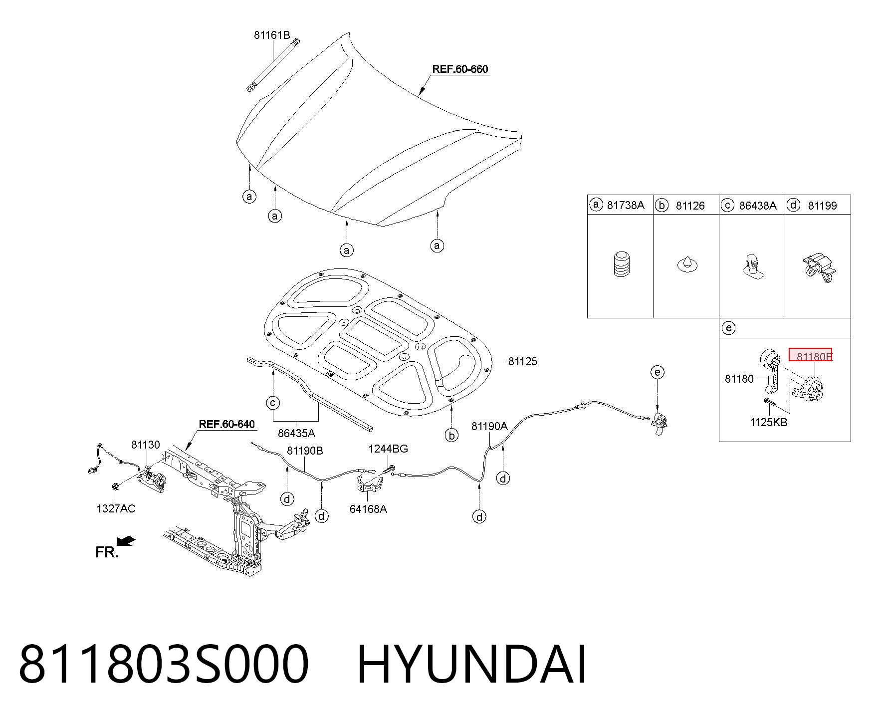 811803S000 Hyundai/Kia Кронштейн ручки открывания капота