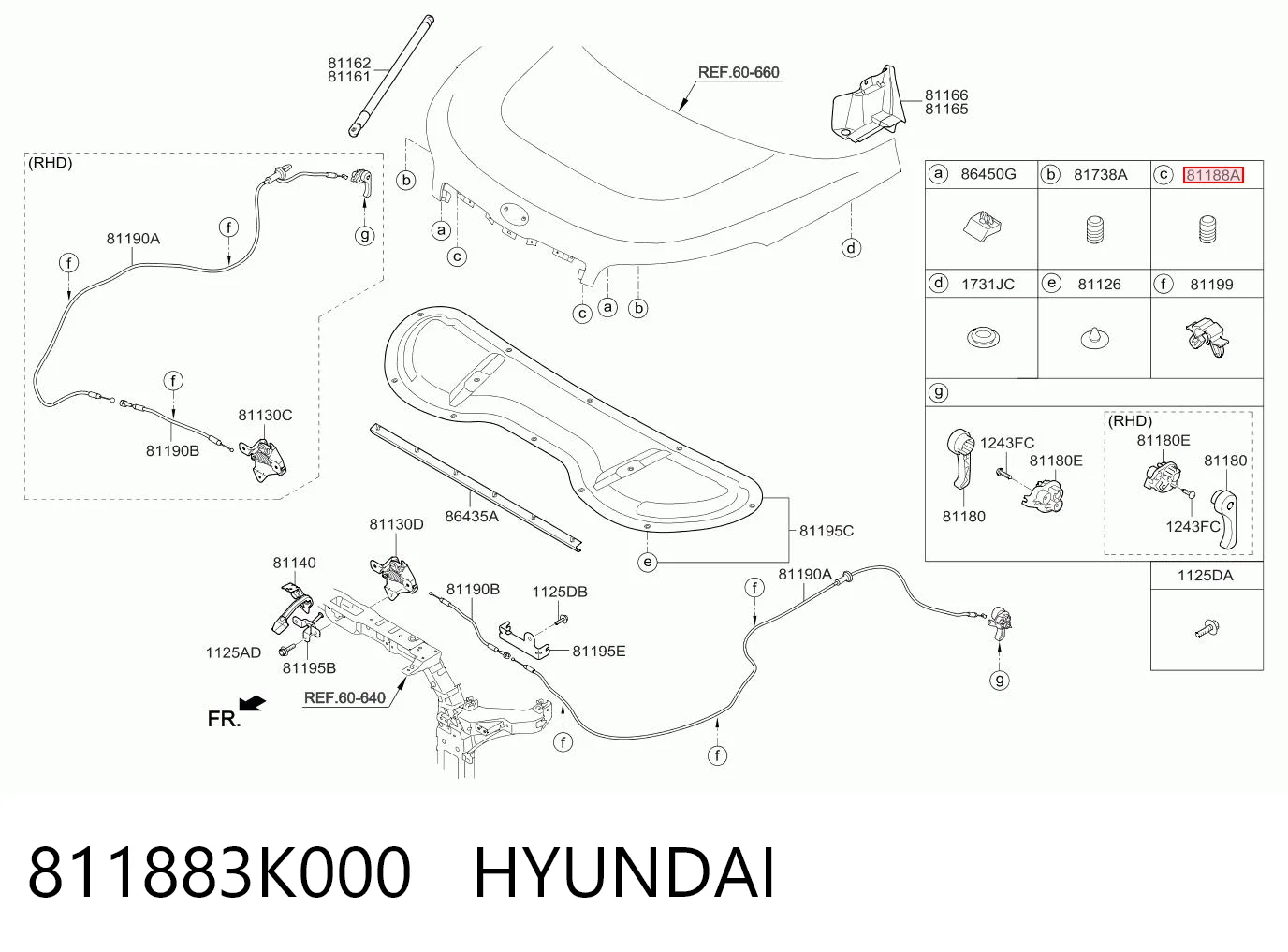 811883K000 Hyundai/Kia Буфер капота резиновый