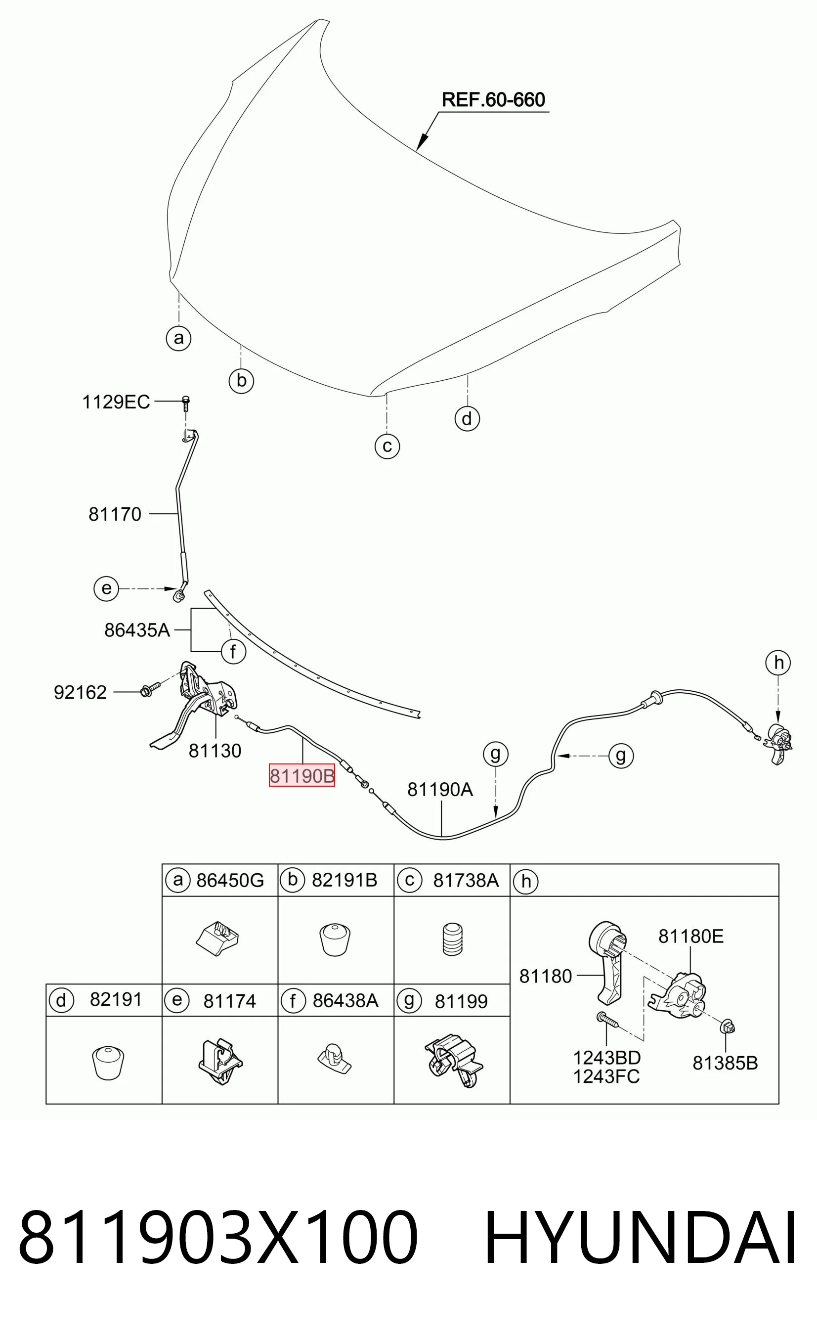 811903X100 Hyundai/Kia Трос открывания капота передний