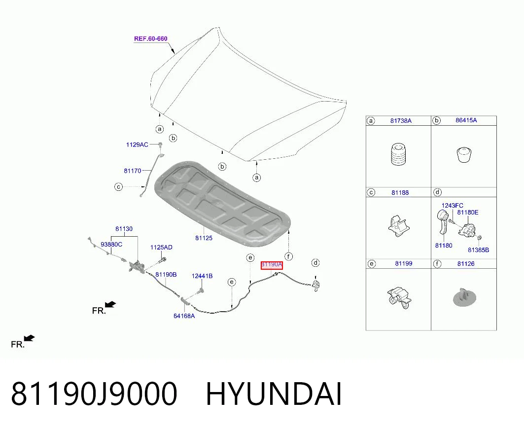 81190J9000 Hyundai/Kia Трос открывания капота задний