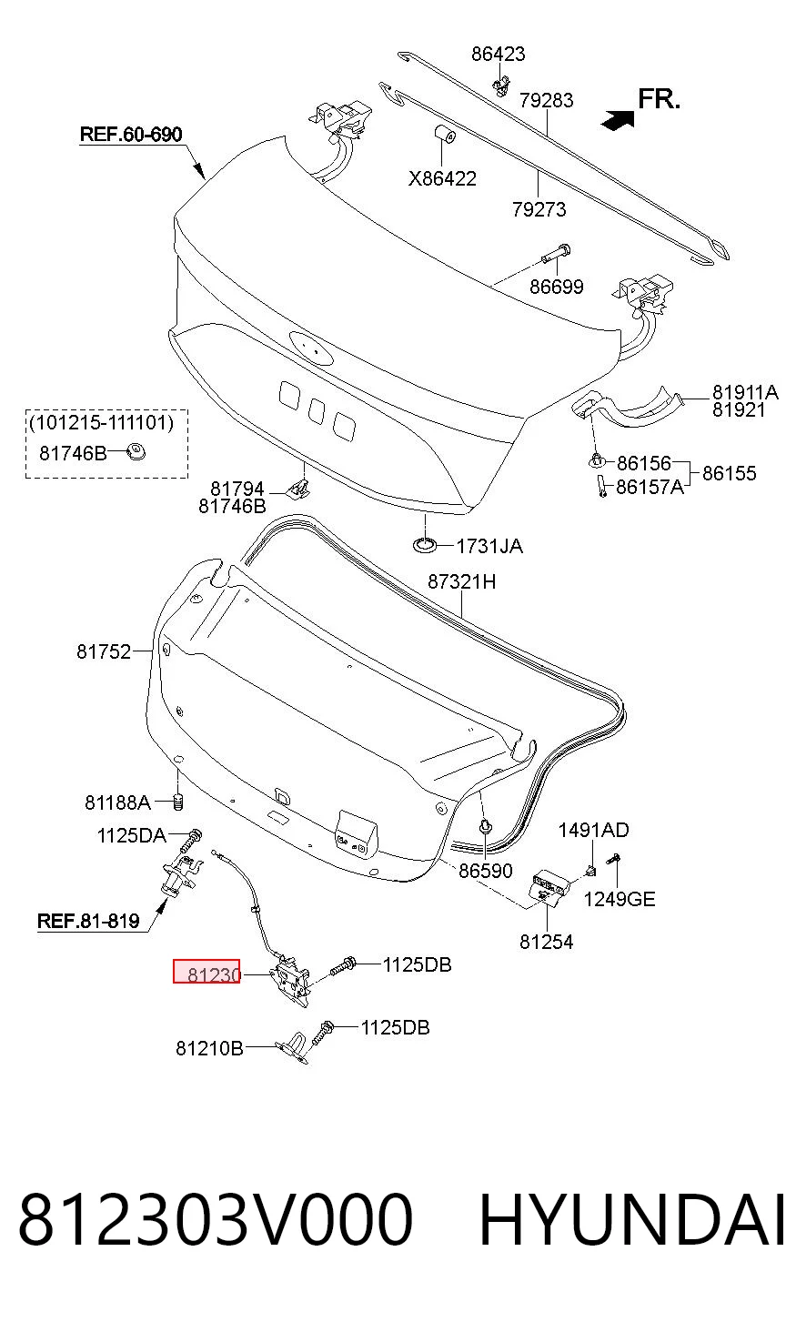 812303V000 Hyundai/Kia Замок пятой двери