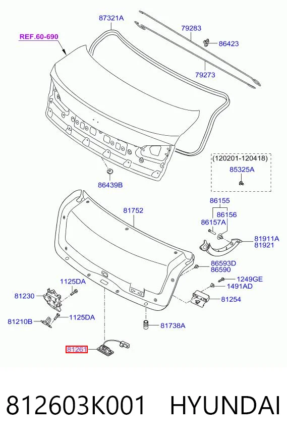 812603K001 Hyundai/Kia Фонарь освещения номера