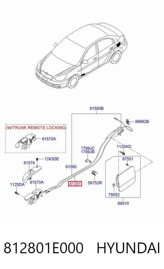 812801E000 Hyundai/Kia Трос замка багажника