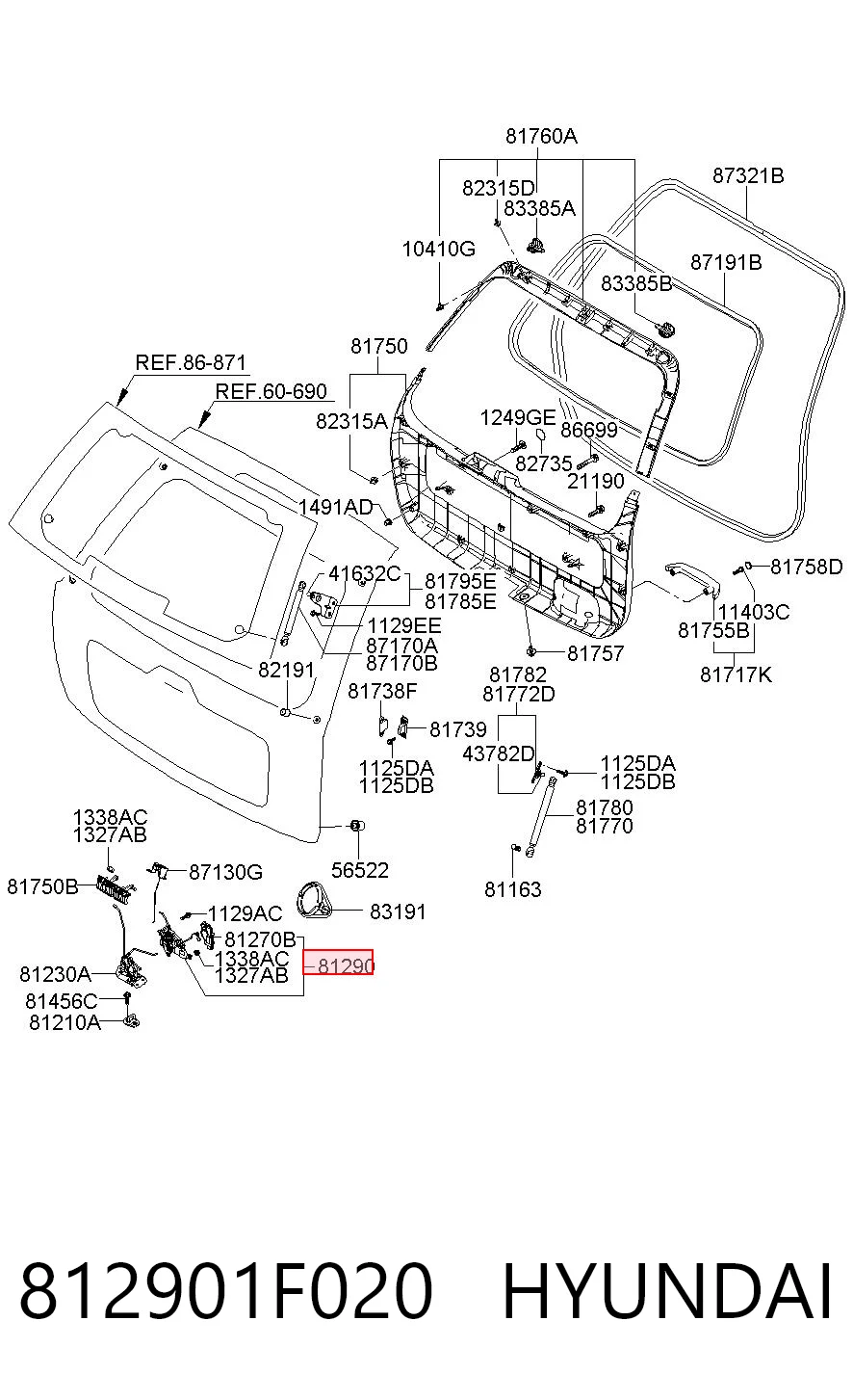 812901F020 Hyundai/Kia Актуатор замка задней двери