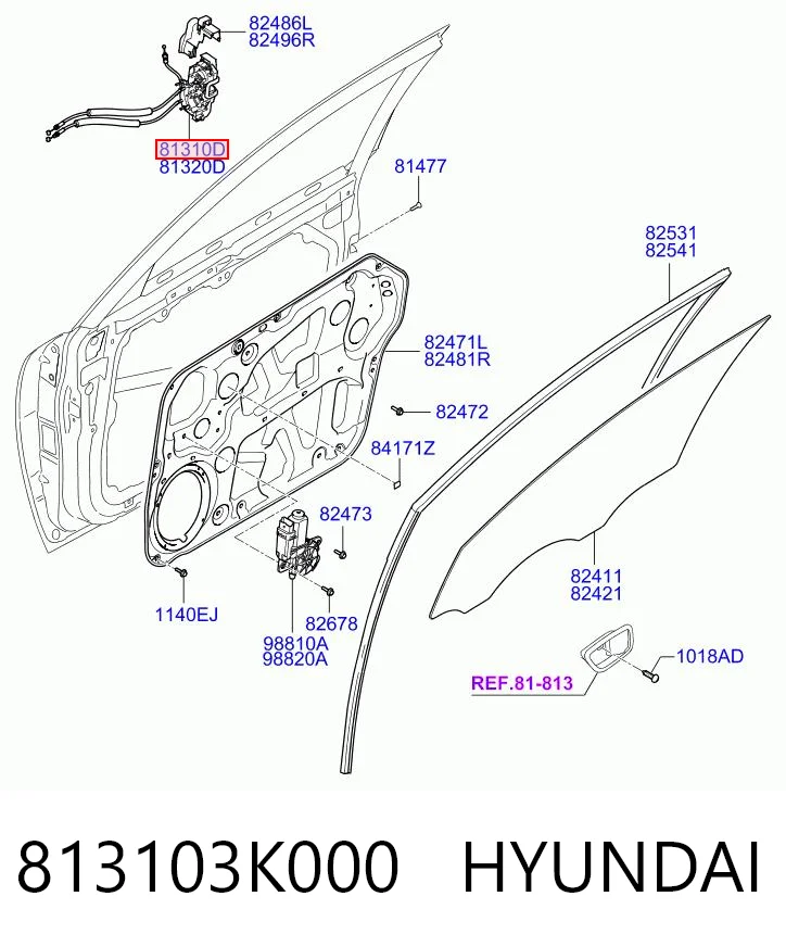 813103K000 Hyundai/Kia Замок двери водителя