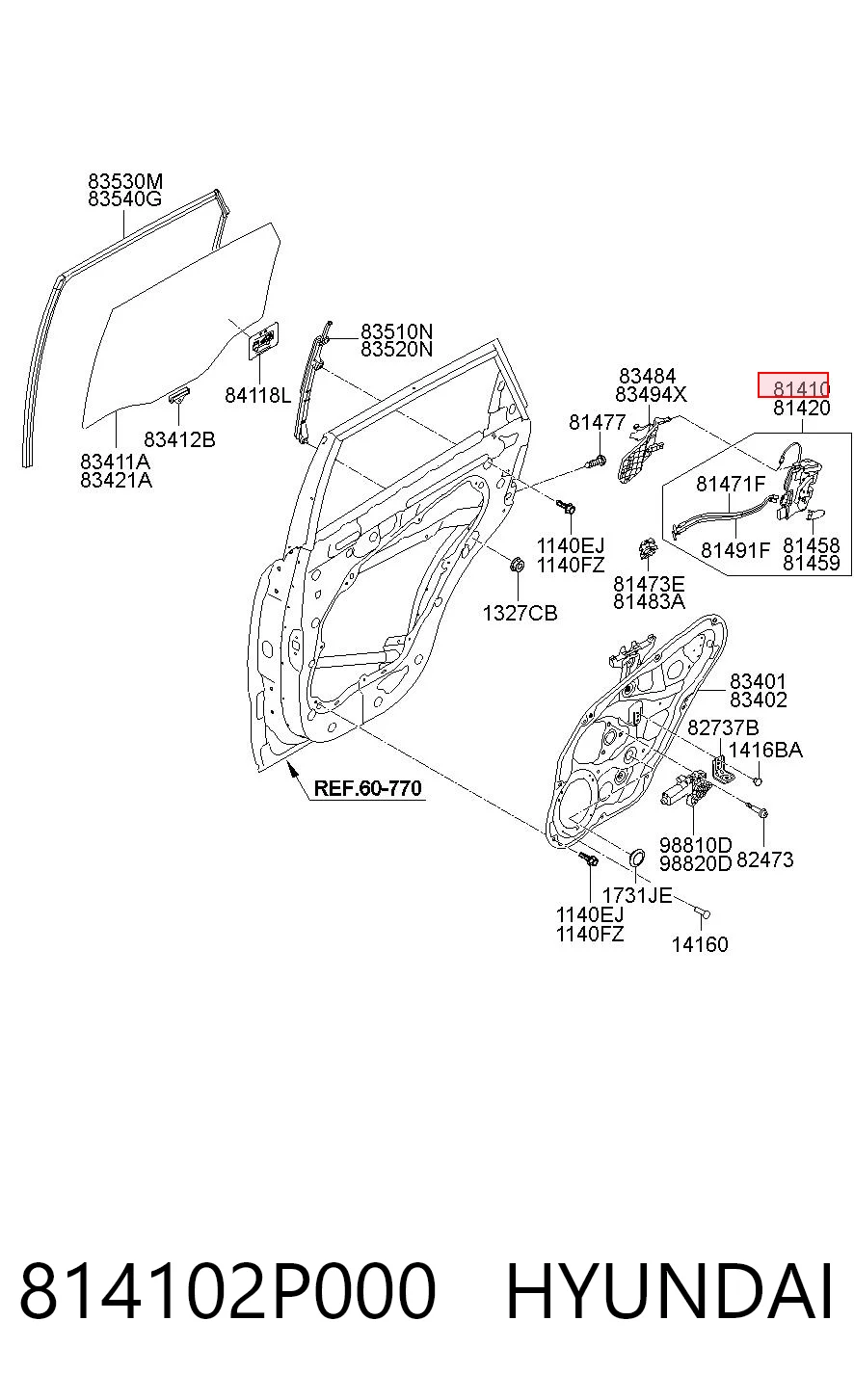 814102P000 Hyundai/Kia Замок двери задней левой
