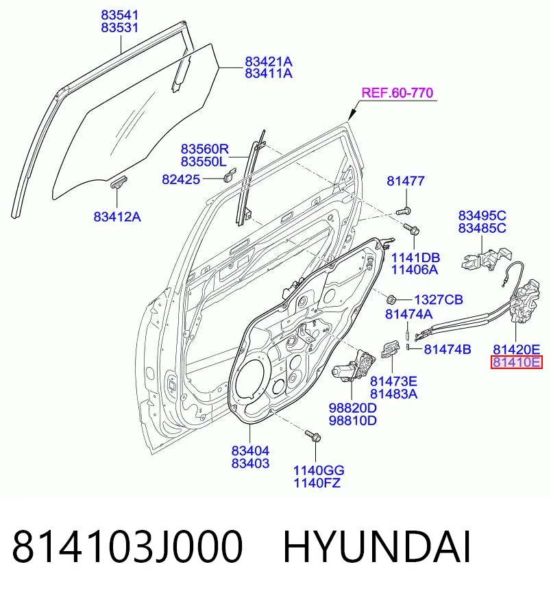 814103J000 Hyundai/Kia Замок двери задней левой
