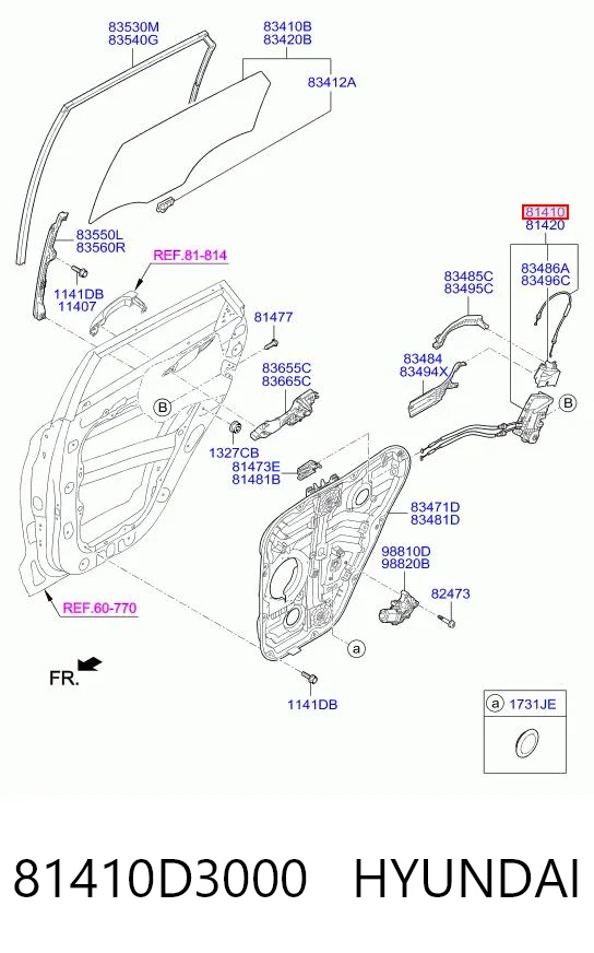 81410D3000 Hyundai/Kia Замок двери задней левой
