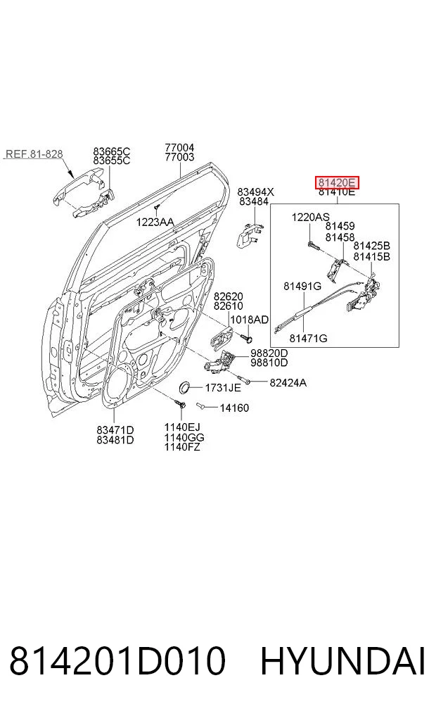 814201D010 Hyundai/Kia Замок двери задней правой