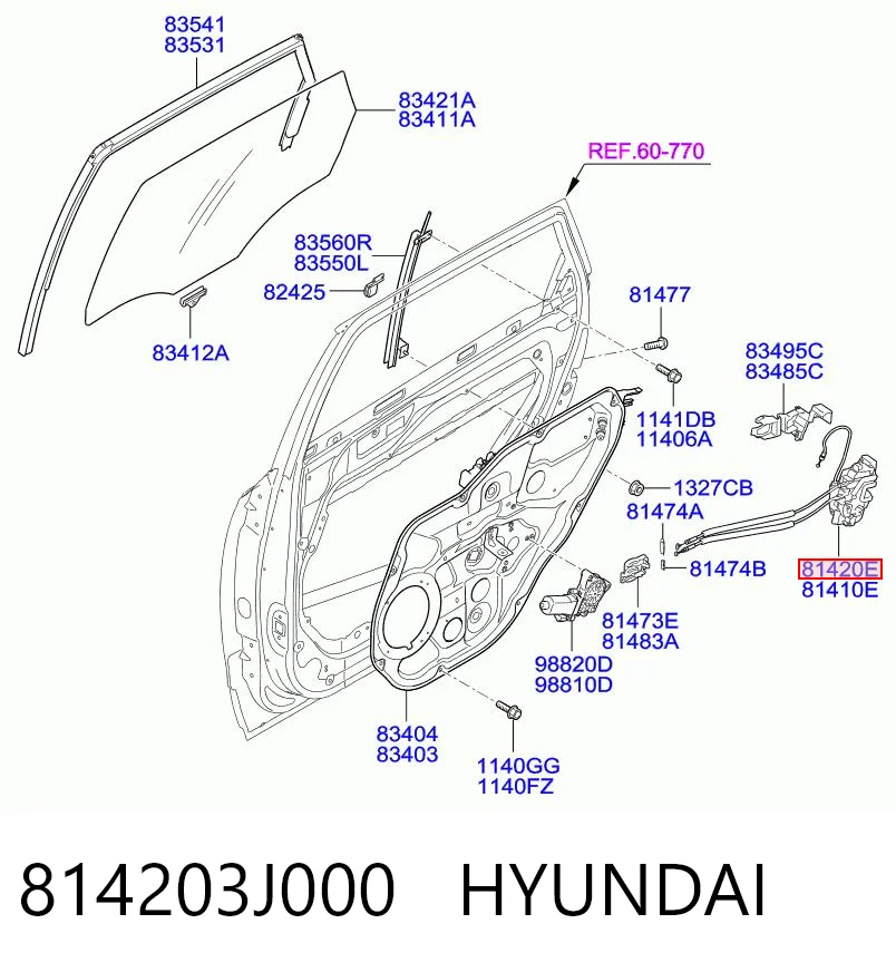 814203J000 Hyundai/Kia Замок двери задней правой