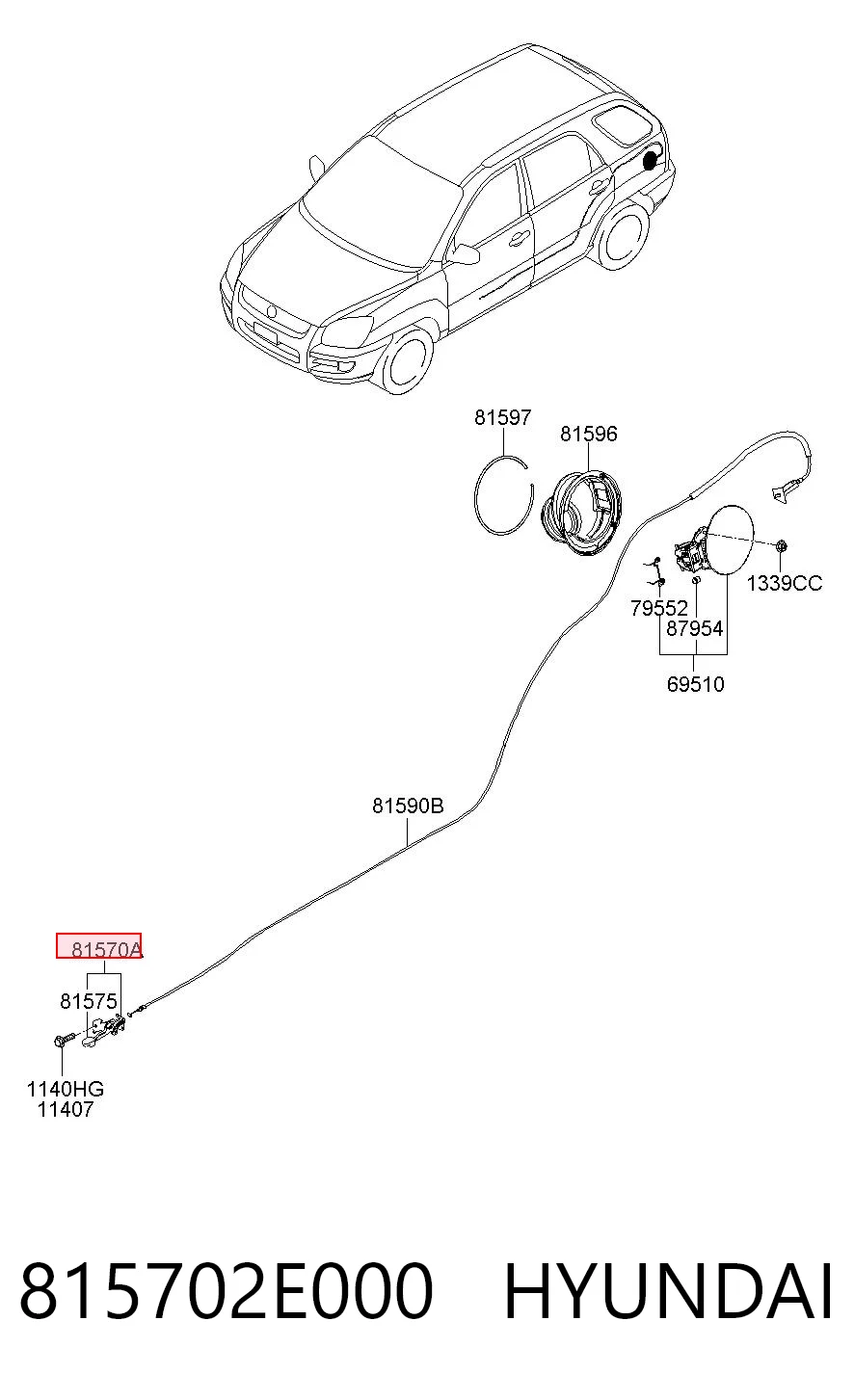 815702E000 Hyundai/Kia Ручка открывания замка (лючка) бензобака