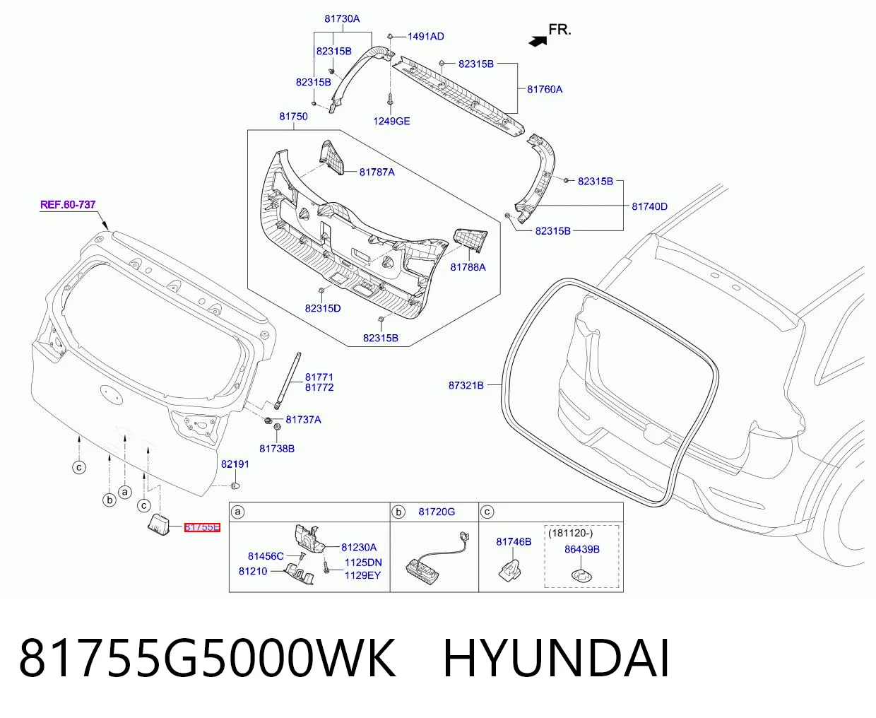 81755G5000WK Hyundai/Kia Ручка крышки багажника (двери 3/5-й задней) внутренняя