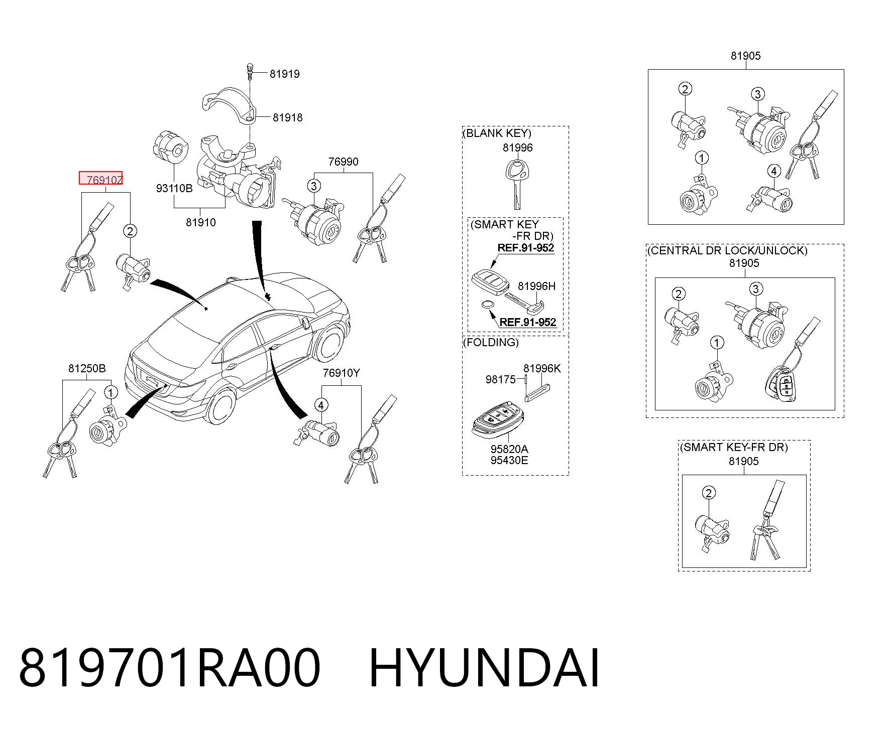 819701RA00 Hyundai/Kia Личинка замка водительской двери