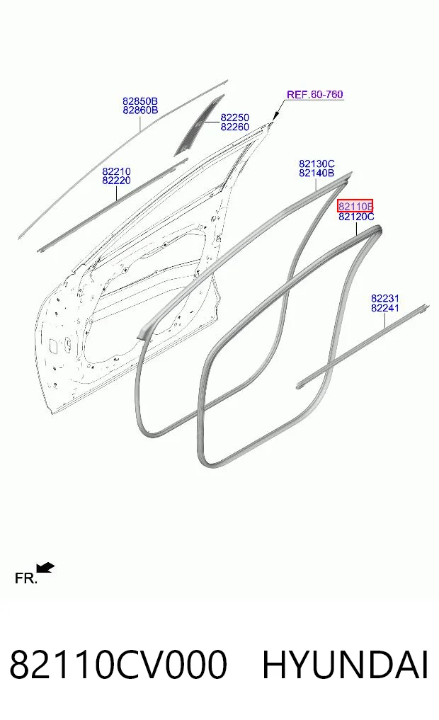 82110CV000 Hyundai/Kia Прокладка двери передней, левой (на кузове)