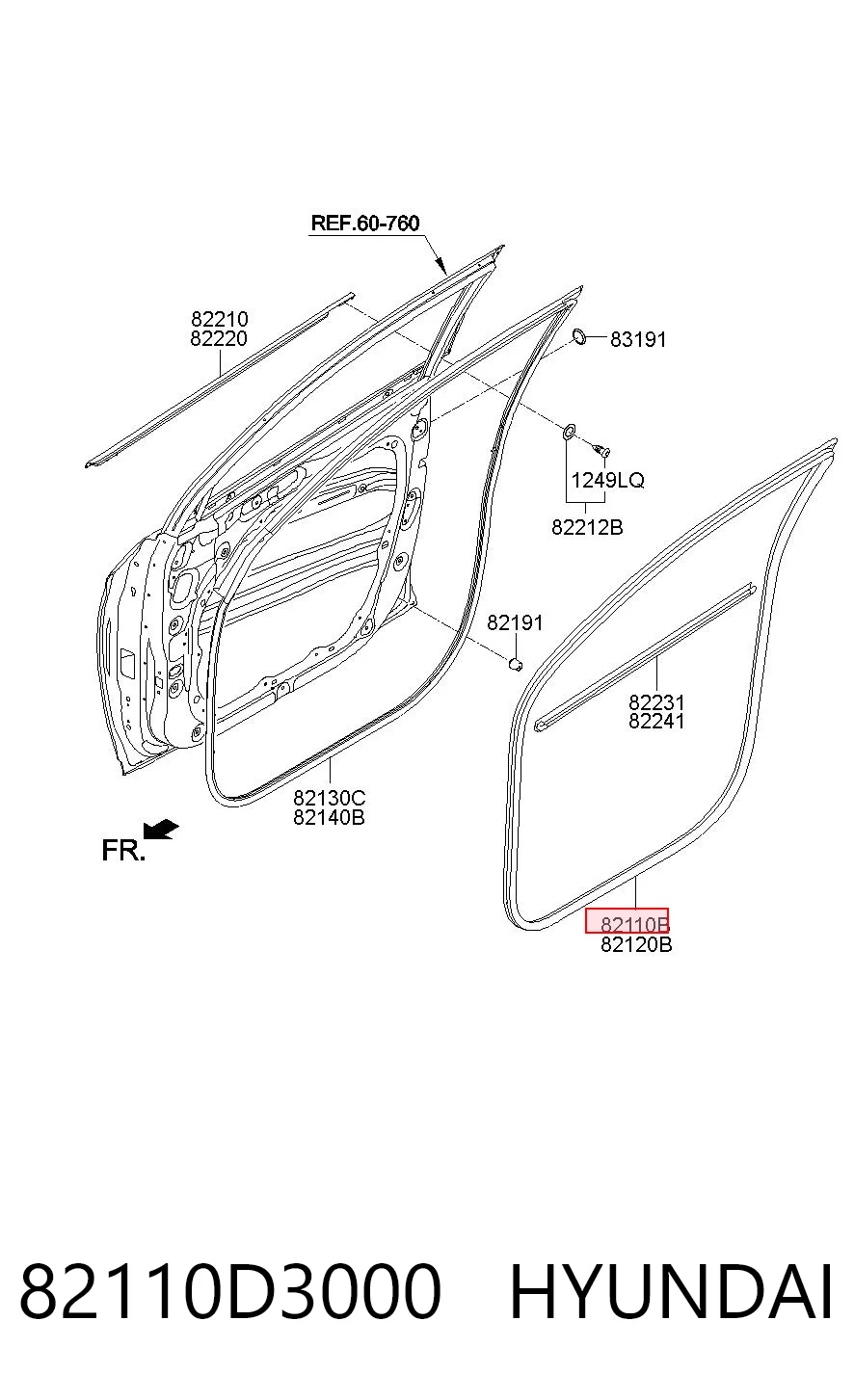 82110D3000 Hyundai/Kia Прокладка двери передней, левой (на кузове)
