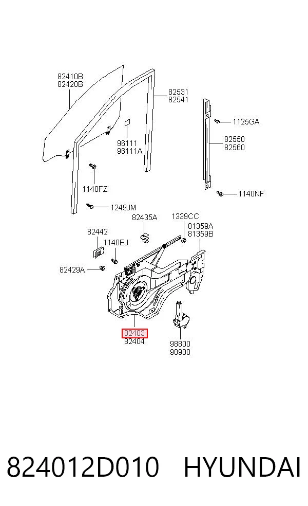 824012D010 Hyundai/Kia Механизм стеклоподъемника передней левой двери