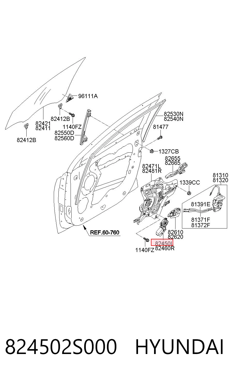 824502S000 Hyundai/Kia Привод электростеклоподъемника передний