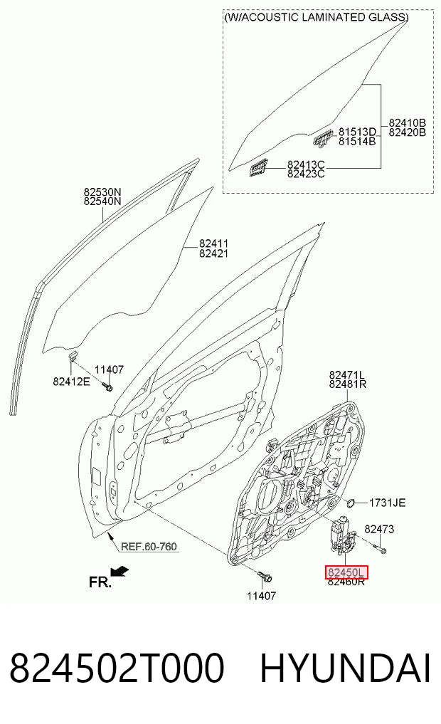 824502T000 Hyundai/Kia Мотор стеклоподъемника двери передней, левой