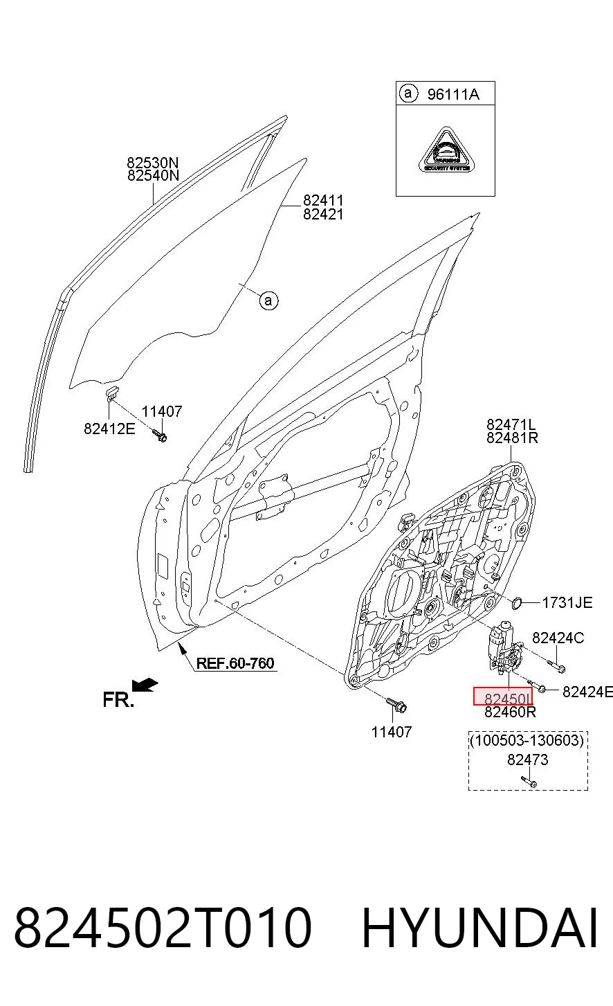 824502T010 Hyundai/Kia Мотор стеклоподъемника двери передней, левой