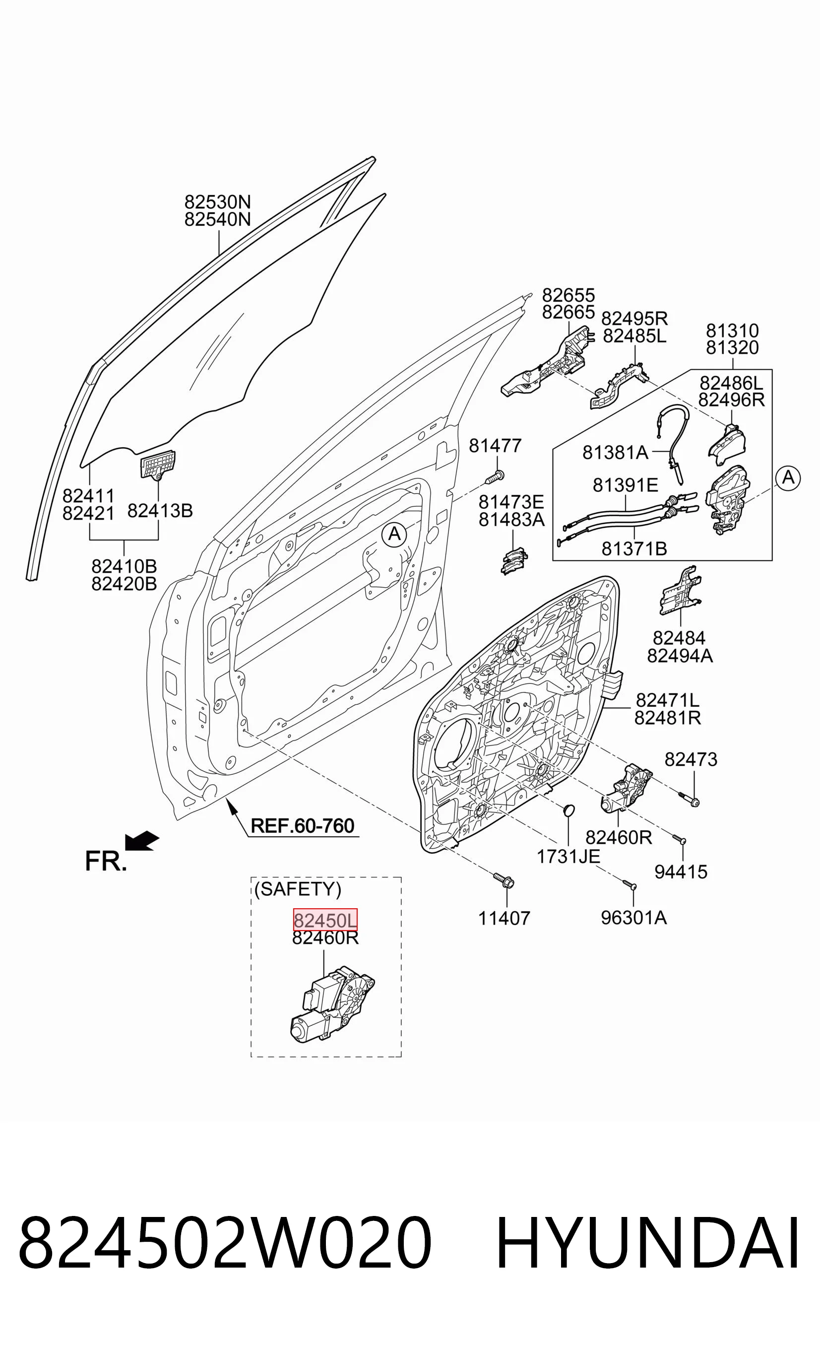 824502W020 Hyundai/Kia Мотор стеклоподъемника двери передней, левой
