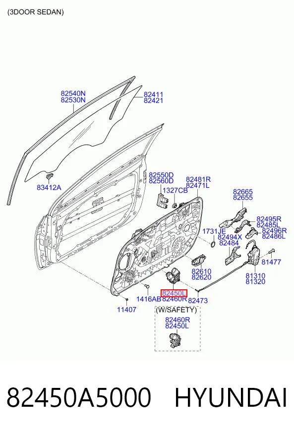 82450A5000 Hyundai/Kia Мотор стеклоподъемника двери передней, левой