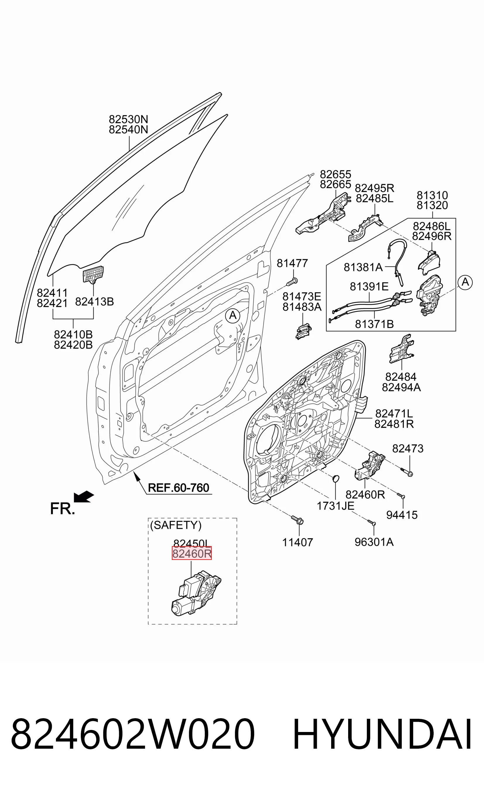 824602W020 Hyundai/Kia Мотор стеклоподъемника двери передней правой