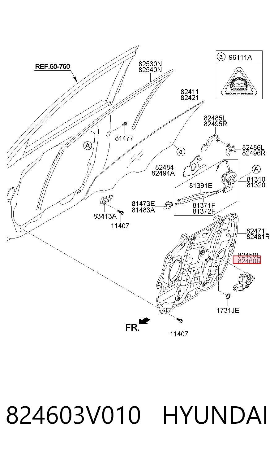 824603V010 Hyundai/Kia Мотор стеклоподъемника двери передней правой