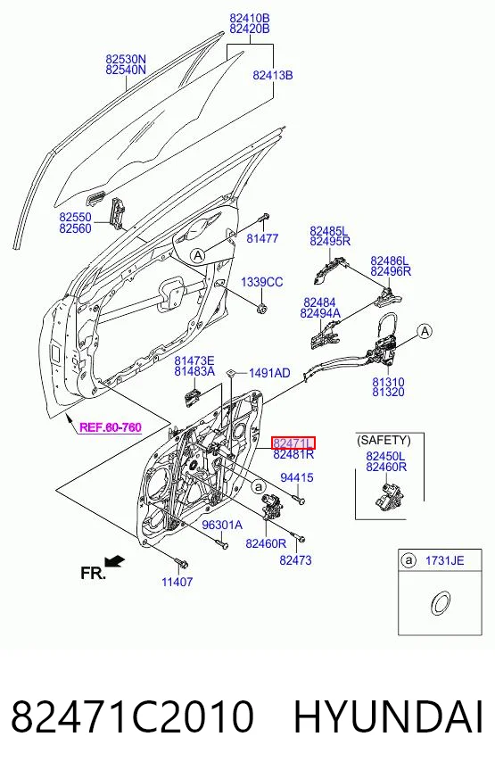 82471C2010 Hyundai/Kia Механизм стеклоподъемника передней левой двери